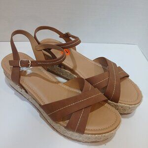 Womens Brown and Tan Faux Suede Espadrille Sandals